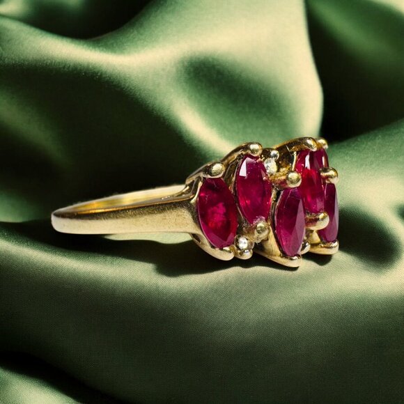 VINTAGE -10K Gold -Natural Ruby & Diamond Ring -Size 10- 2CT- Cluster Ring -3.2g - Picture 12 of 16